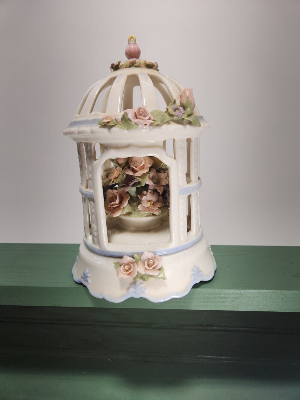 San Francisco Music Box Anna Rosa Porcelain Floral Gazebo I Will Wait For You 8"
